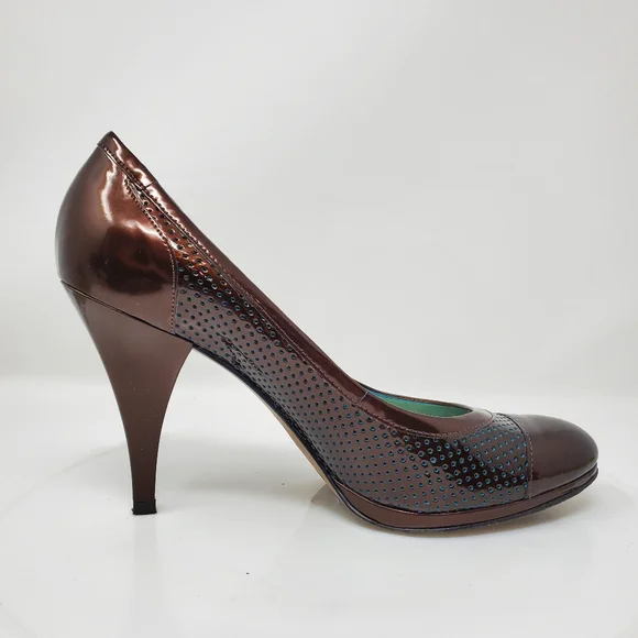 Antonio Melani Leather Heels Metallic Brown w/ Teal Polka Dots Sz 8.5 EUC - Picture 4 of 9